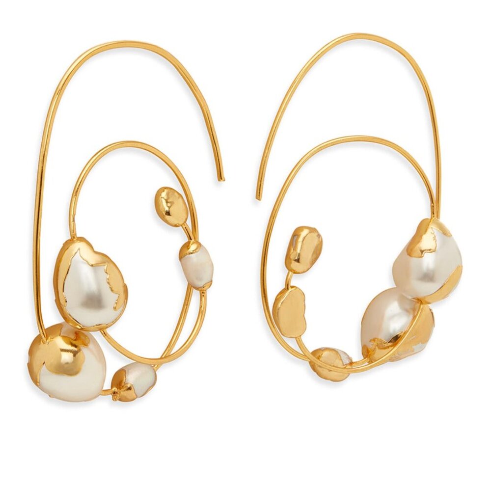 Gold Zuri Hoop Earrings With Baroque Pearls By Dhwani Bansal